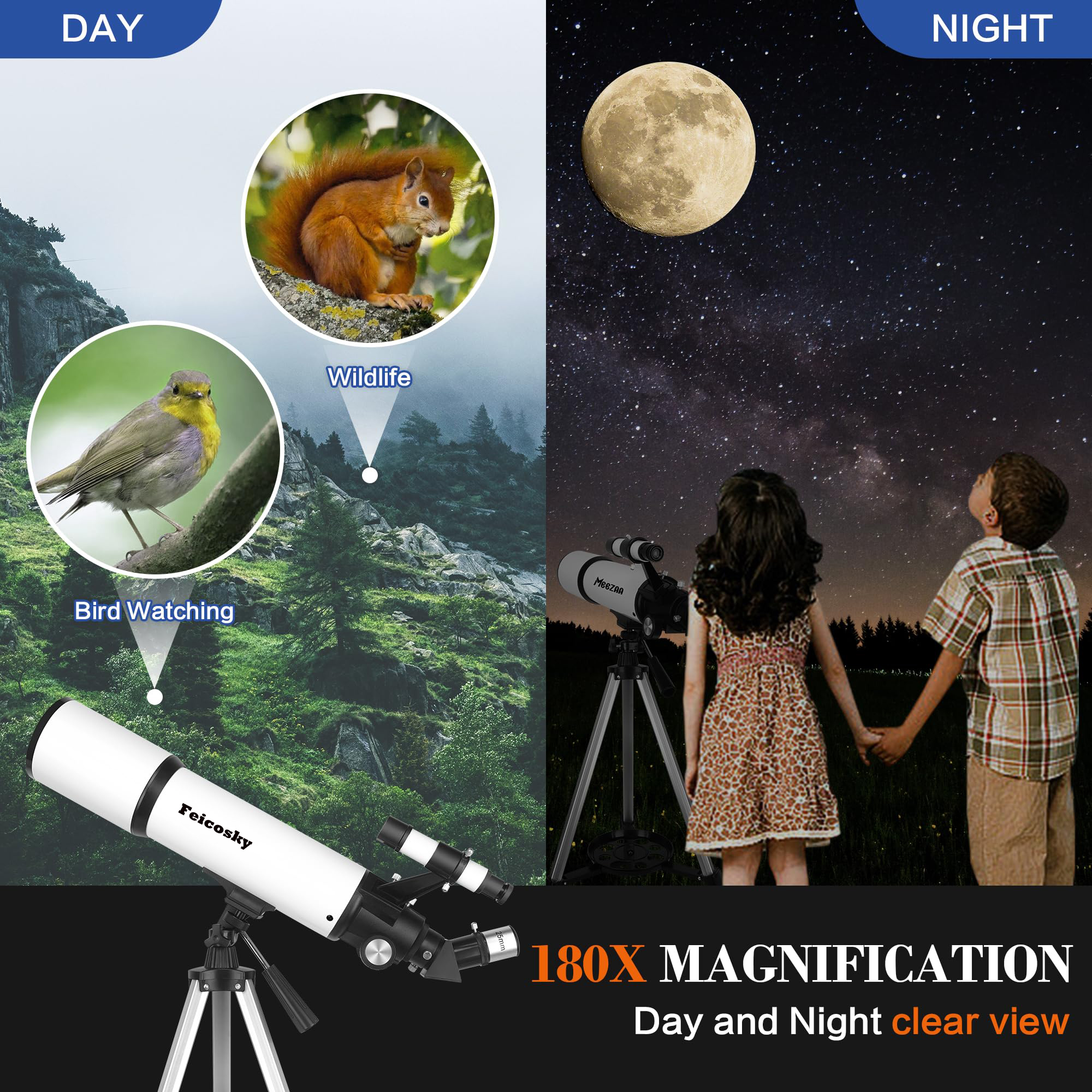 Feicosky Telescope for Adults Astronomy, 80mm Aperture 600mm Refractor Telescope for Kids & Beginners, Fully Multi-Coated Optics High Transmission Telescopes with Tripod & Phone Adapter & Carrying Bag