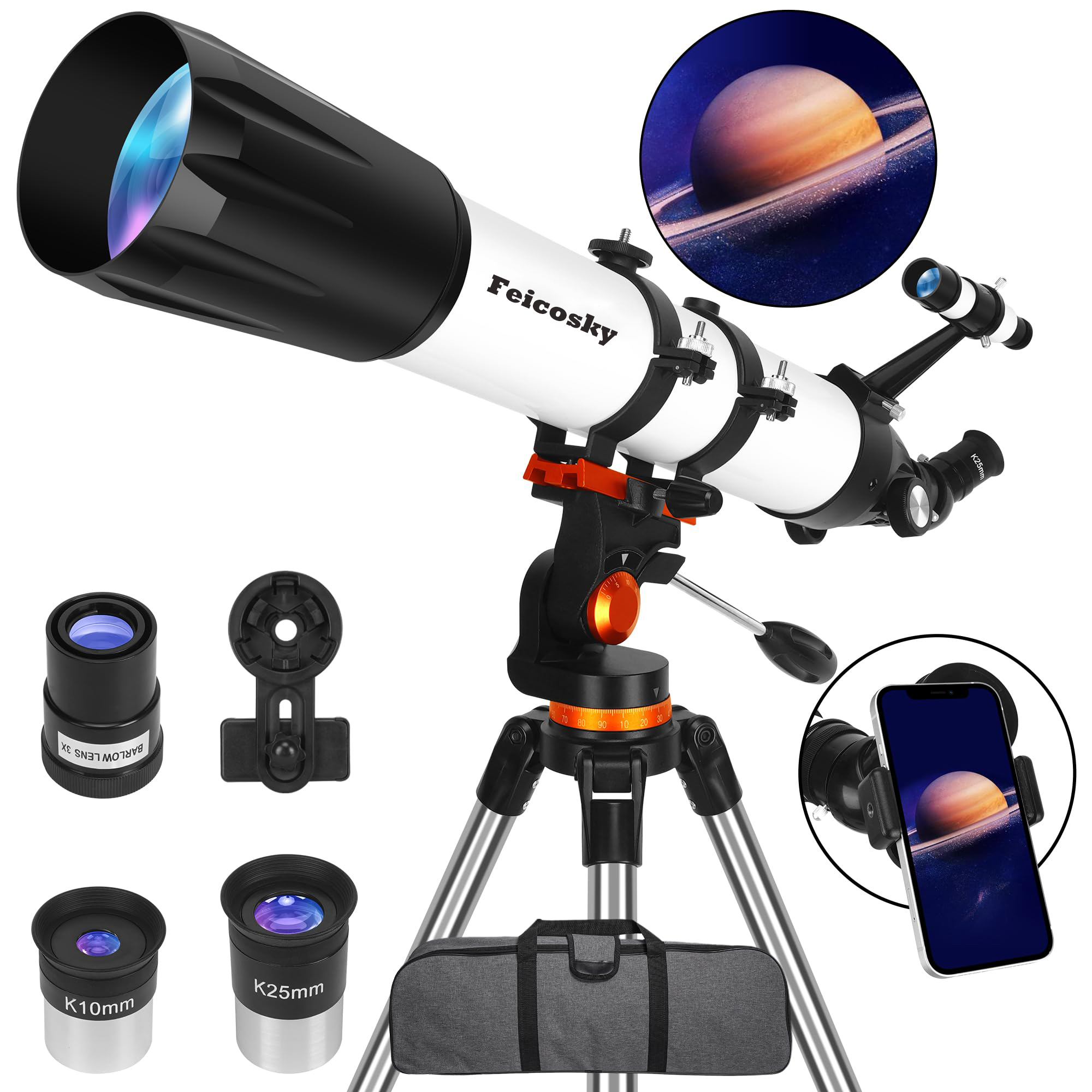 Feicosky Telescope for Adults Astronomy Professional, 90mm Aperture 800mm Refractor Telescope for Kids Beginners, Multi-Coated High Transmission Telescopes with Tripod Phone Adapter Carry Bag