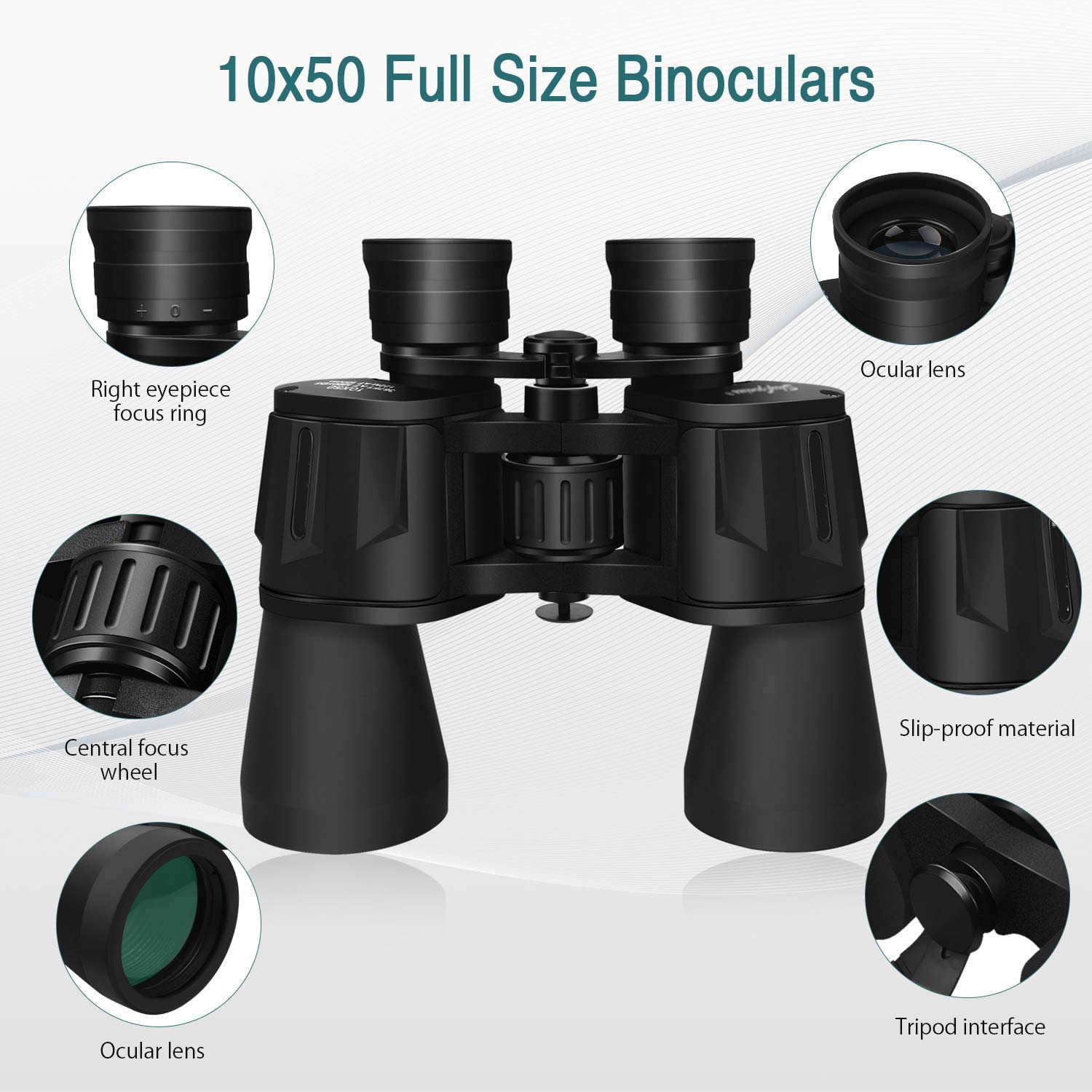 Feicosky 10 x 50 Powerful Binoculars for Adults Durable Full-Size Clear Binoculars for Bird Watching Travel Sightseeing Hunting Wildlife Watching Outdoor Sports Games and Concerts