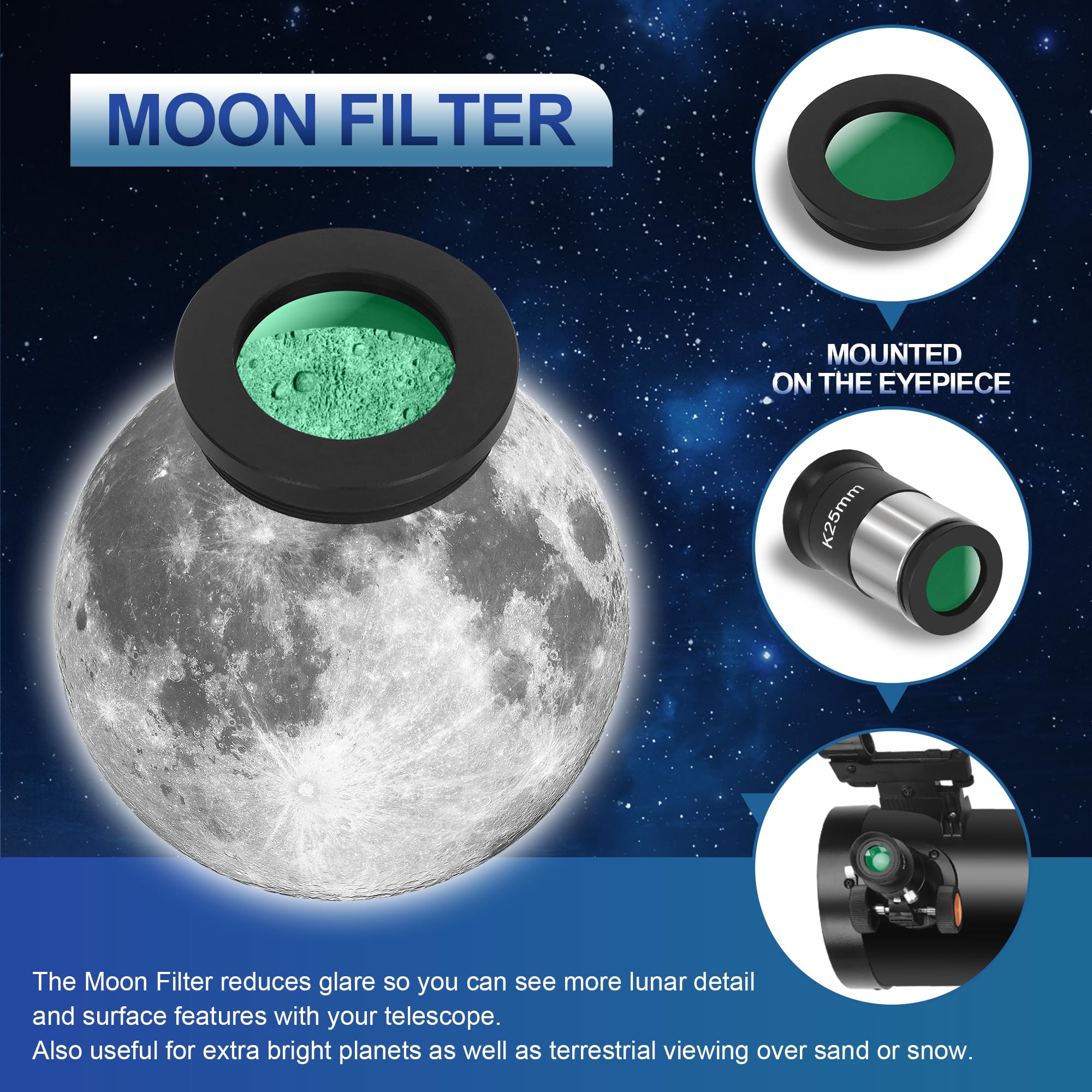 Feicosky Telescope, 150EQ Reflector Telescope for Adults Astronomy Beginners, Manual Equatorial Professional Telescopes Astronomy with 2X Barlow Lens, Phone Adapter, Adjustable Tripod and Moon Filter